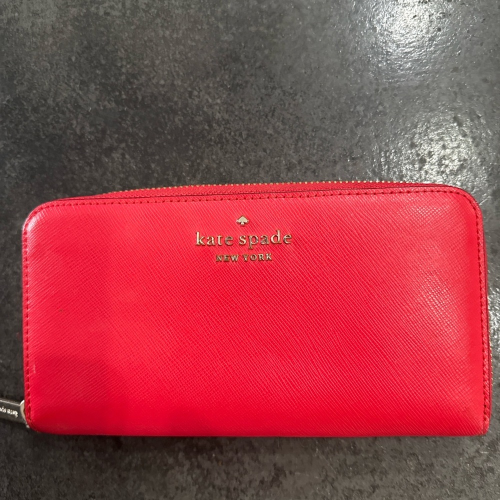 Kate Spade New York Red Saffiano Leather Zip Around Wallet